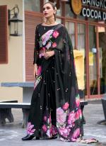 Georgette Black Festival Wear Printed Saree